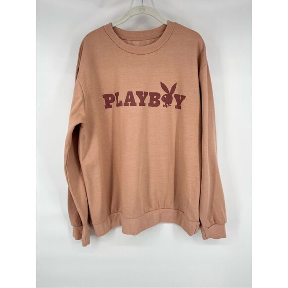 PLAYBOY Logo Front and Back Sweatshirt Crewneck Peach Oversized Women's XL EUC - Picture 1 of 8